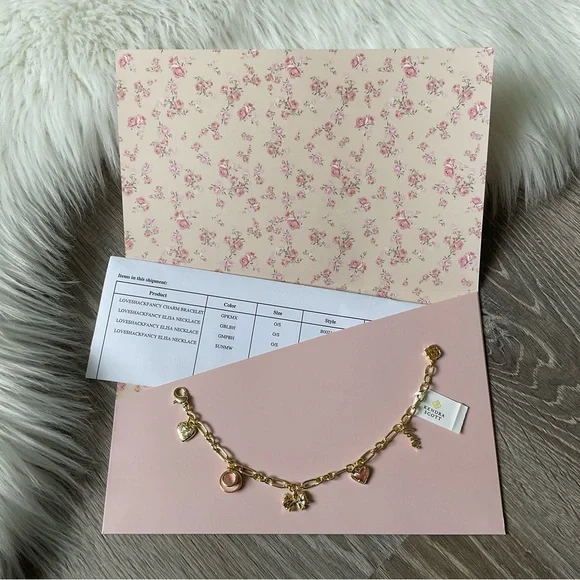 🎀 KENDRA SCOTT x LOVESHACKFANCY Charm Bracelet with Locket Bow Heart Teacup Love - Picture 3 of 8